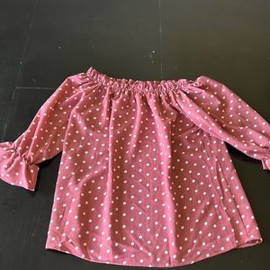 Pink and white polka dot off the shoulder top